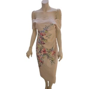 Ted Baker Trixily Off The Shoulder Midi Floral Dress in Cream and Multicolor